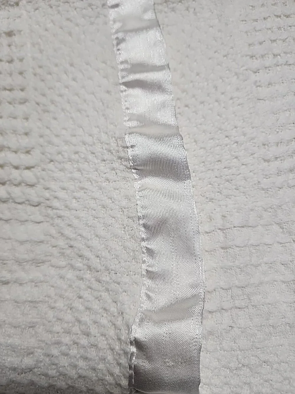 VTG Bless This‎ Child Angel Bear Baby Blanket White Woven Silky Edge Satin Trim